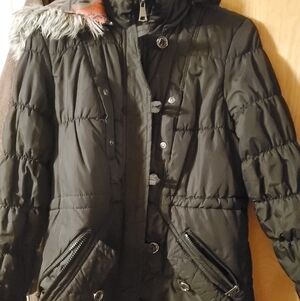 Urban Republic Black Puffer Jacket with Fur Trim